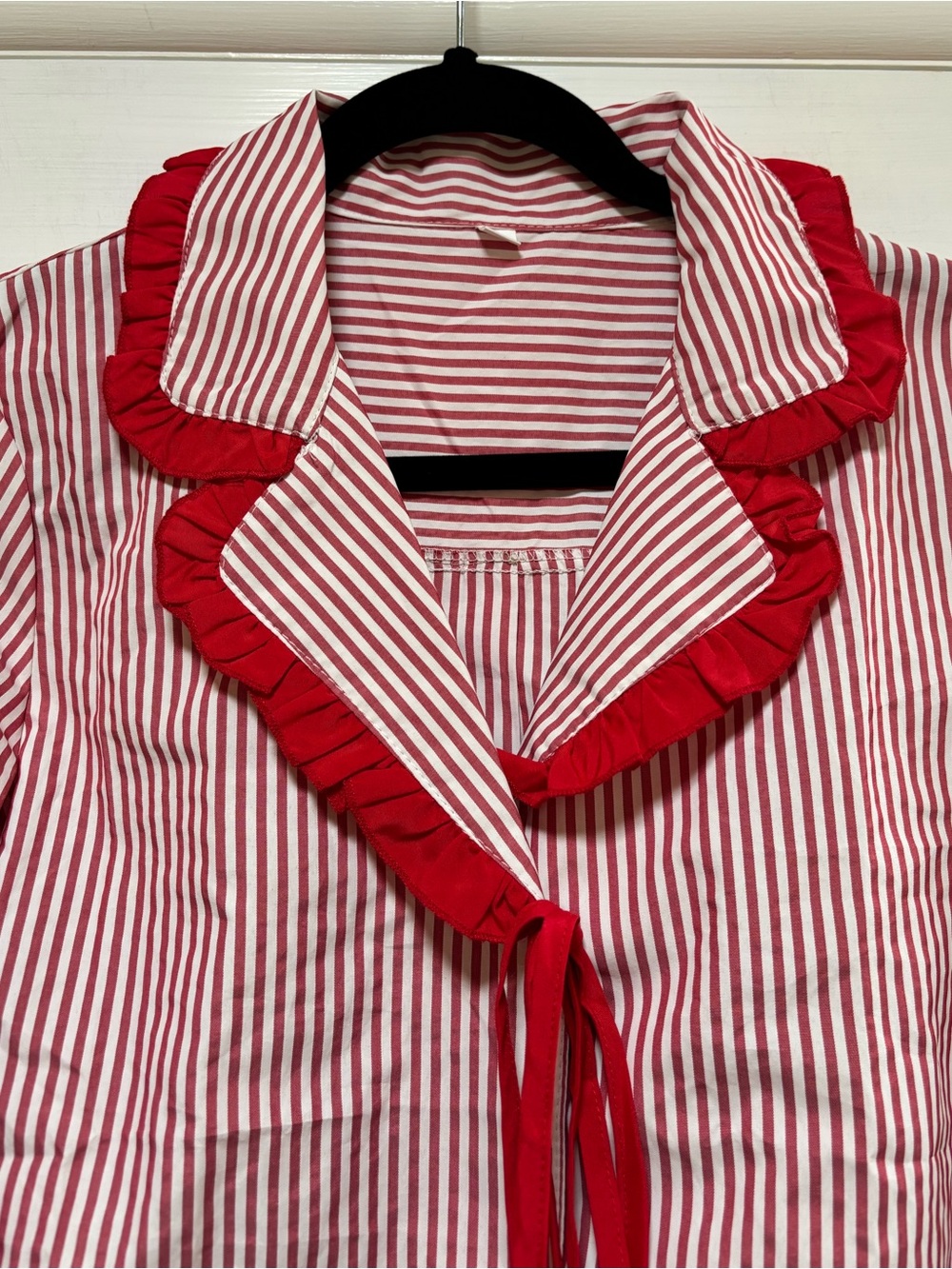 Red Striped Ruffle-Trim Women's Top - Picture 4 of 10